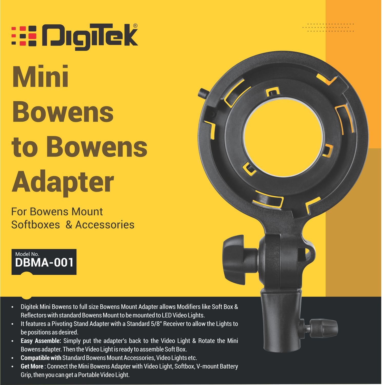 Digitek (DBMA-001) Mini to Full Size Bowens Mount Adapter