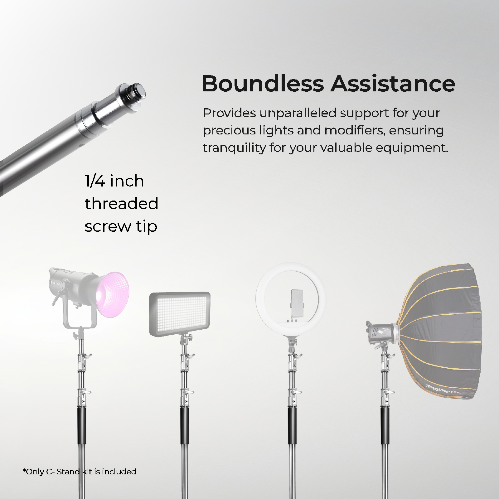 Digitek Heavy Duty Light Stand C-Stand - Max. 10 Feet/3 Meters Adjustable with 3.5 Feet Holding Arm and Grip Head for Studio Video Reflector, Monolight and Other Photographic Equipment (Black) - Digitek