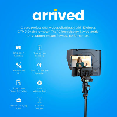 Digitek (DTP 010) 10â€ Digitek Teleprompter for Smartphone & DSLR Supports w/Remote Control, APP Compatible with iOS & Android System for Video Creator - Digitek