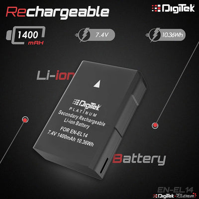 Digitek ENEL14 Platinum 1400mAh Rechargeable Battery for Nikon Cameras