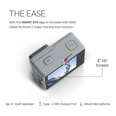Digitek GoCAM (DAC-002) 5K 60fps 24MP WiFi Ultra HD Sports Action Camera with 2" HD Screen & External MIC Support 100 feet Waterproof (with Waterproof case) 2 x 1350mAh Battery - Digitek
